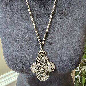 Womens Silver Tone Decorative Metal Pendant Necklace Jewelry with Lobster Clasp